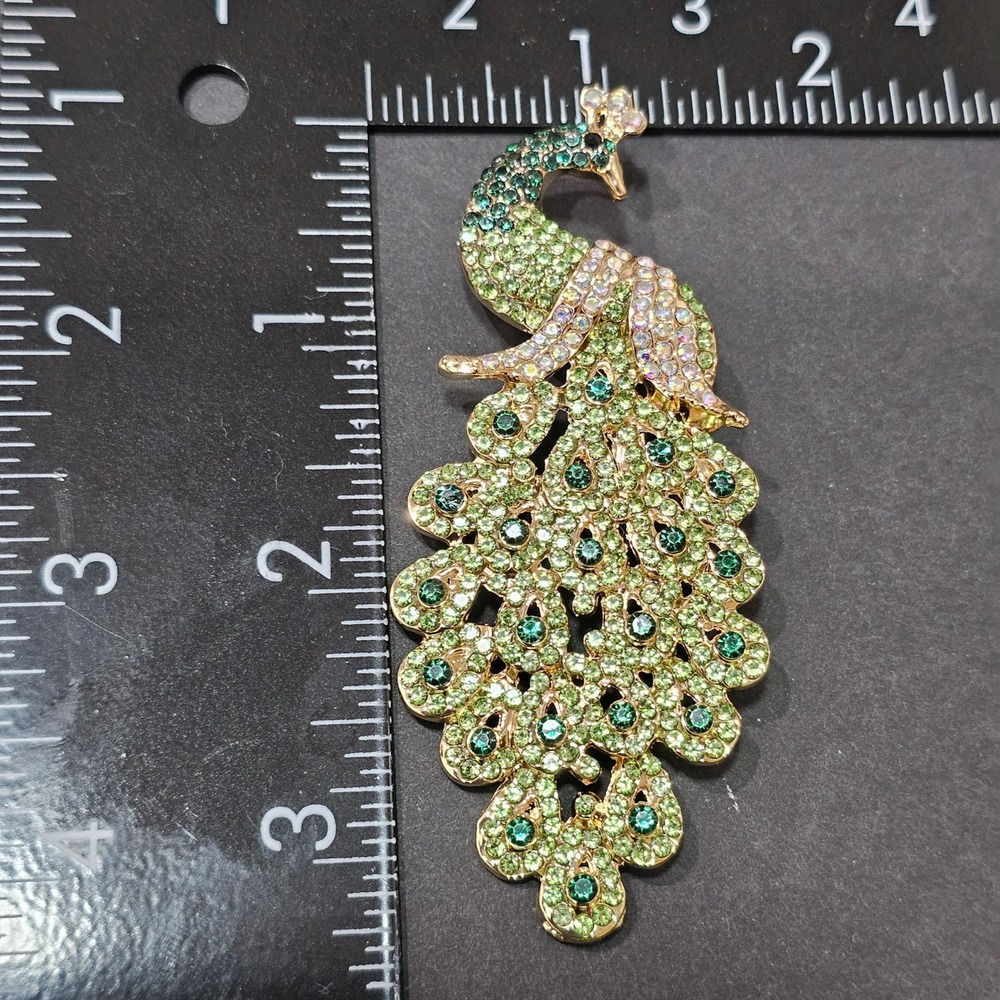 LARGE Rhinestone Peacock Brooch Women Multicolor Gold Tone Statement Broch - Picture 2 of 5